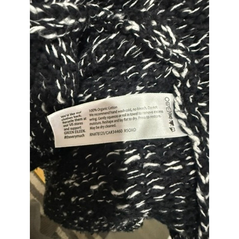Eileen Fisher Cape Poncho Sweater Womens One Size Black White Funnel Neck