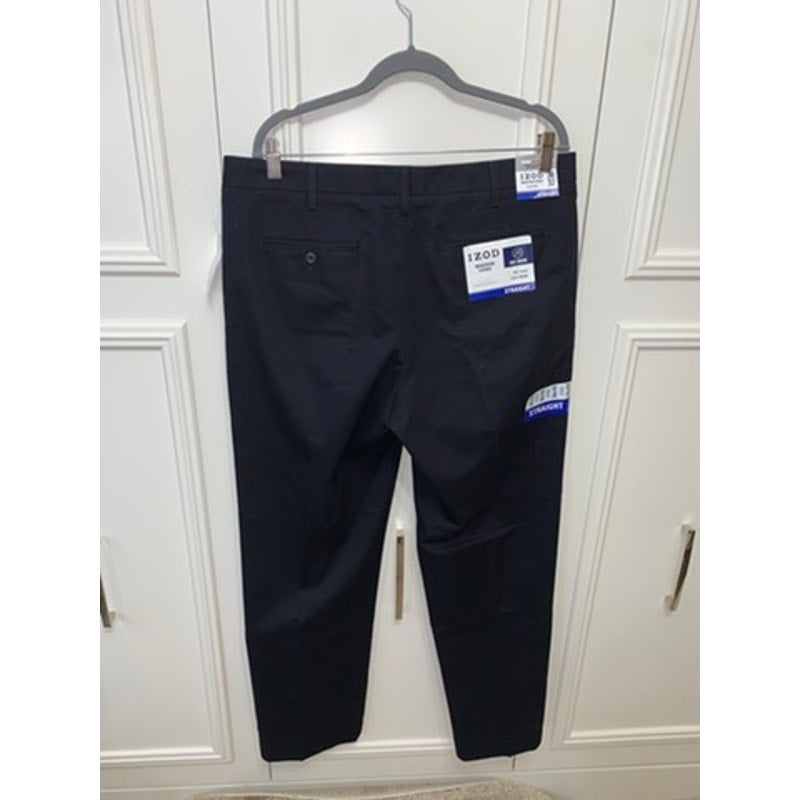 IZOD Men's Black Chino Pants 36x32 Straight Fit Flat Front Casual
