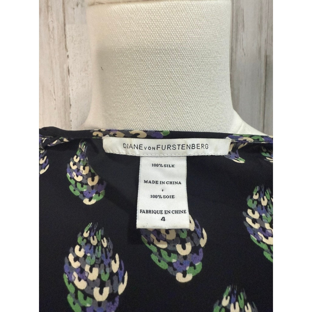 Diane Von Furstenberg Women's Silk Wrap Dress Size 4 Black Print