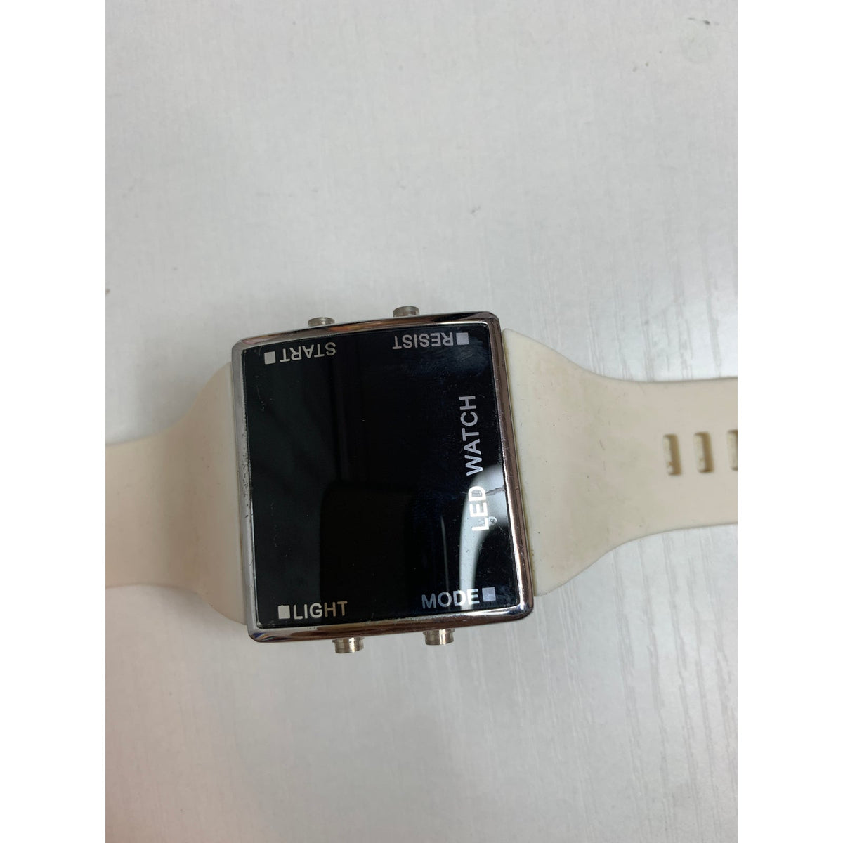 LED Mirror Watch Square Digital White Silicone Band Silver Tone Unisex Retro Y2K NOT TESTED