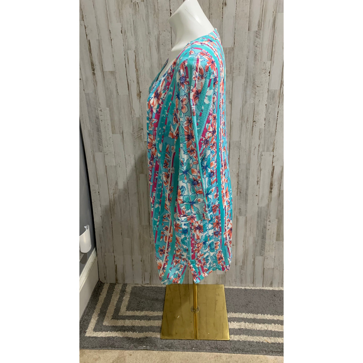 Lands' End Dress Womens Large Floral Cover Up V-Neck 3/4 Sleeve