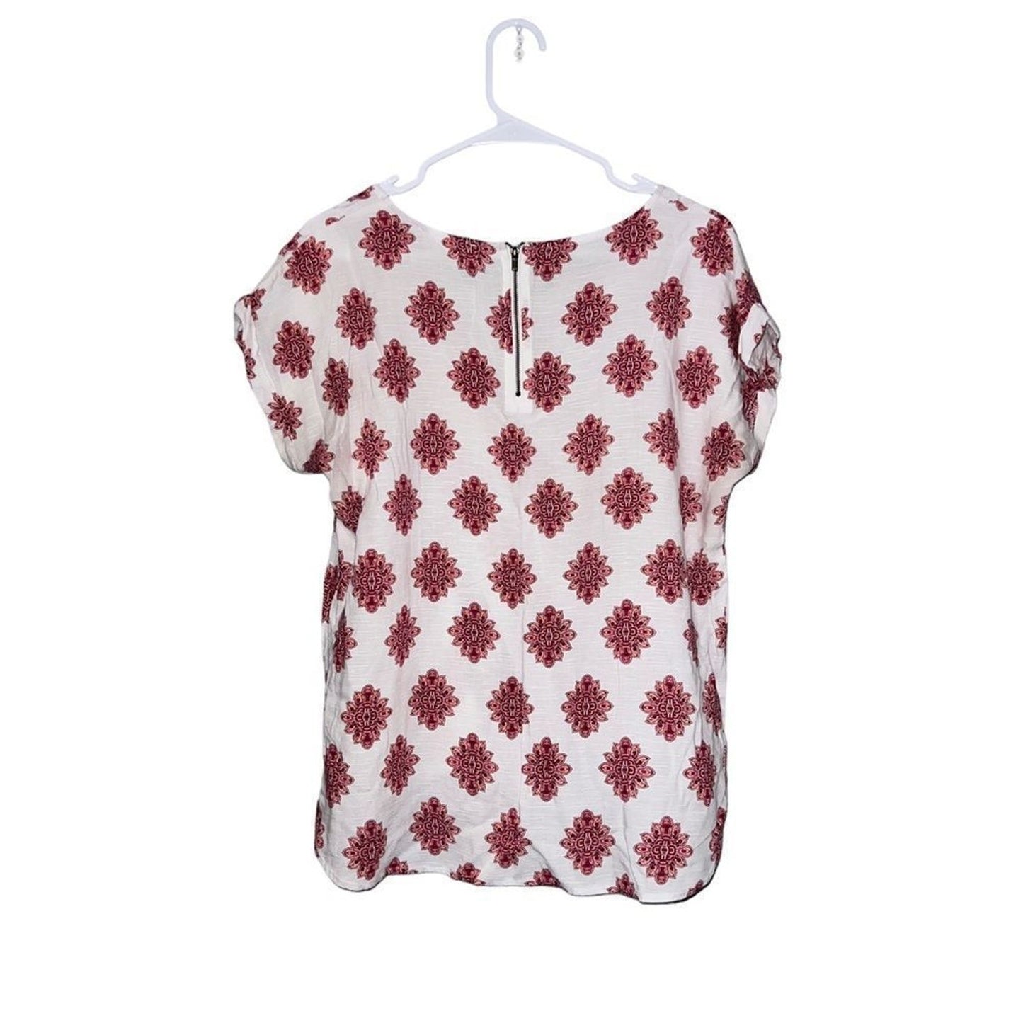 Pink Republic Blouse Womens XL White Red Medallion Print Hi-Low Back Zip