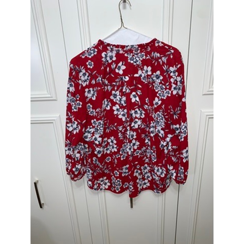 Karl Lagerfeld Paris Women's XXL Red Floral Ruffle Blouse Long Sleeve