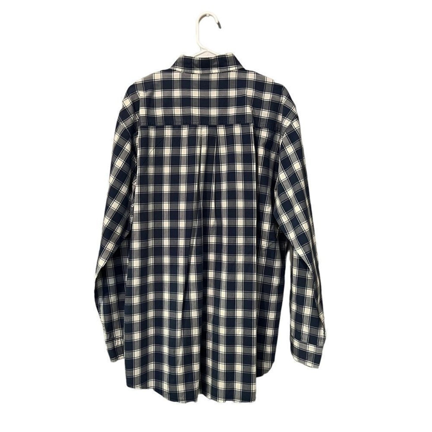 Carhartt Button-Up Shirt Mens Large Tall Navy Blue White Plaid Check Long Sleeve