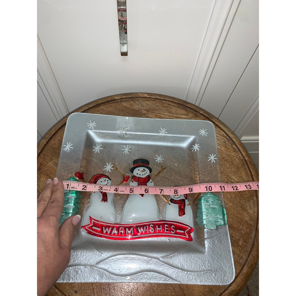 St. Nicholas Square Snowmen Holiday Plate Christmas Centerpiece 11"