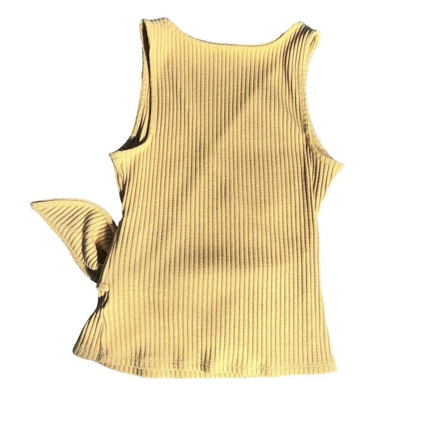Express Women's Small Cream Ribbed Sleeveless Top with Tortoise Shell Buckle