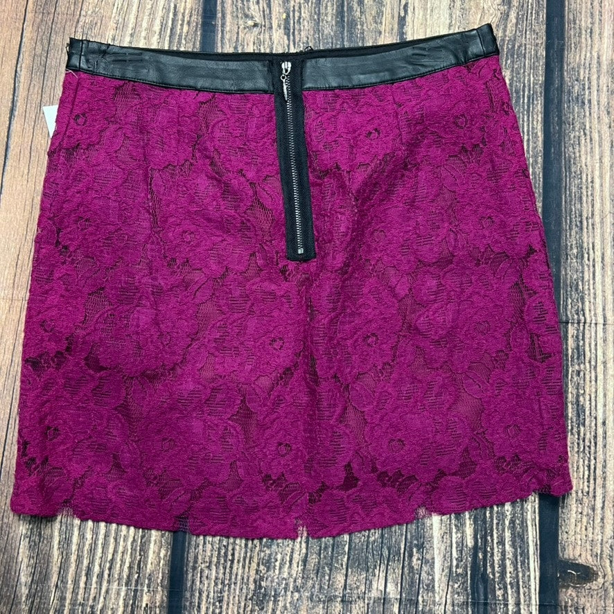 Kensie Women's Pink Lace Mini Skirt Faux Leather Trim Size 6 Party
