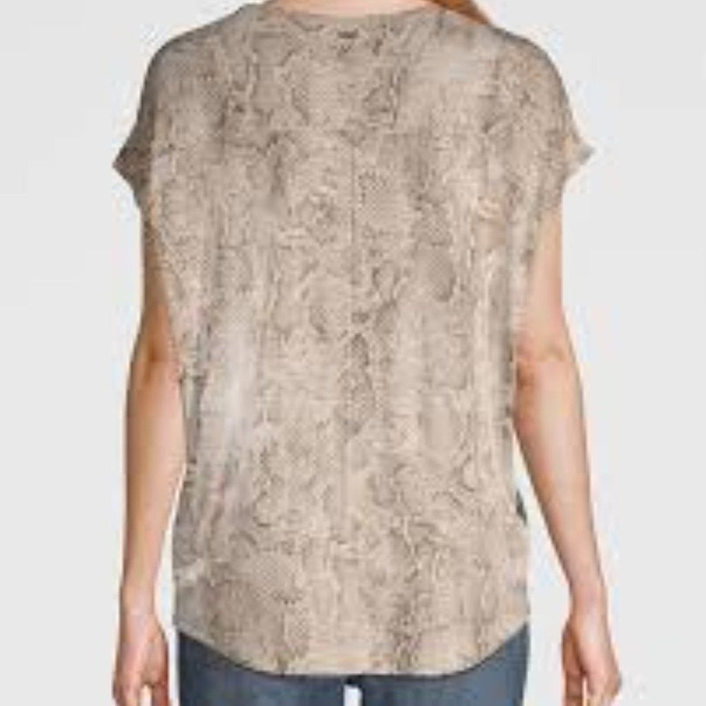 White House Black Market Blouse Womens Size Small Beige Snake Print V-Neck Top