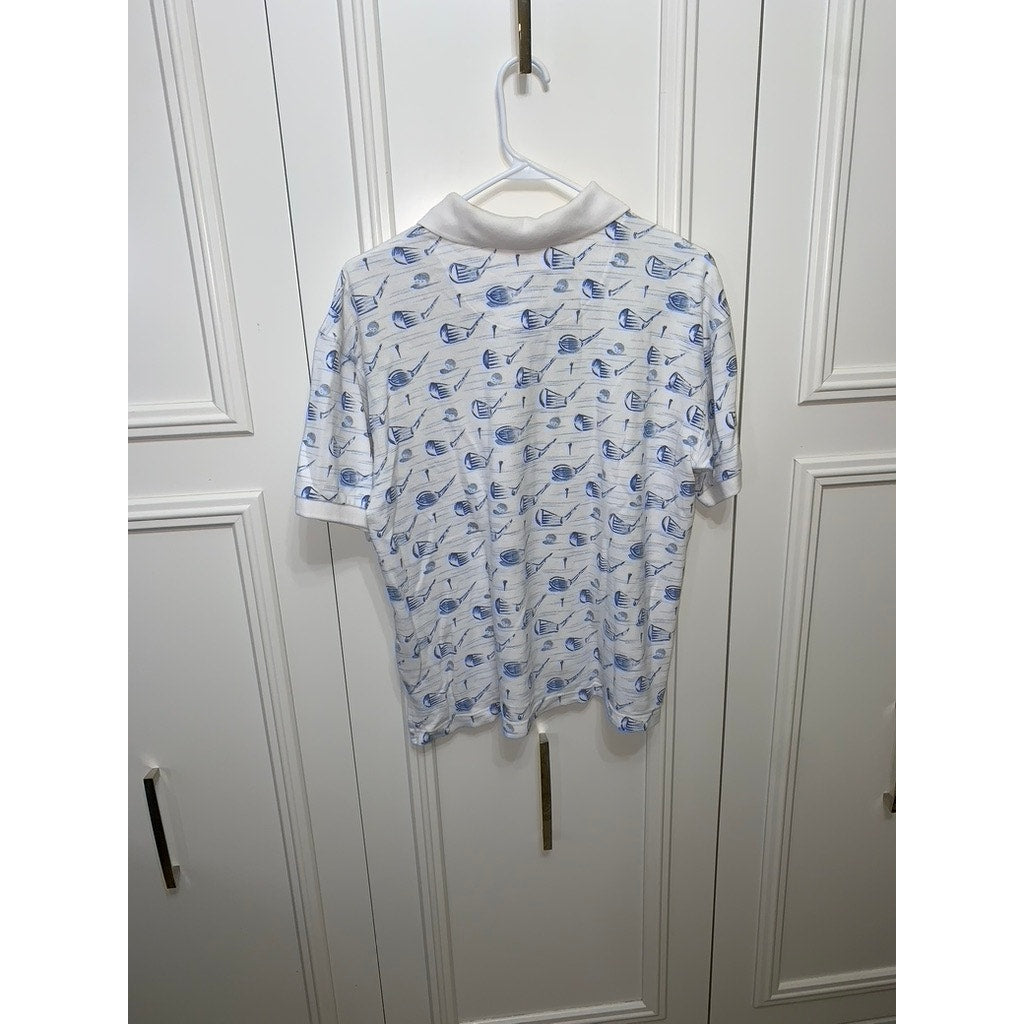 Talbots Women's Polo Shirt Golf Print White Short Sleeve Size Large Casual