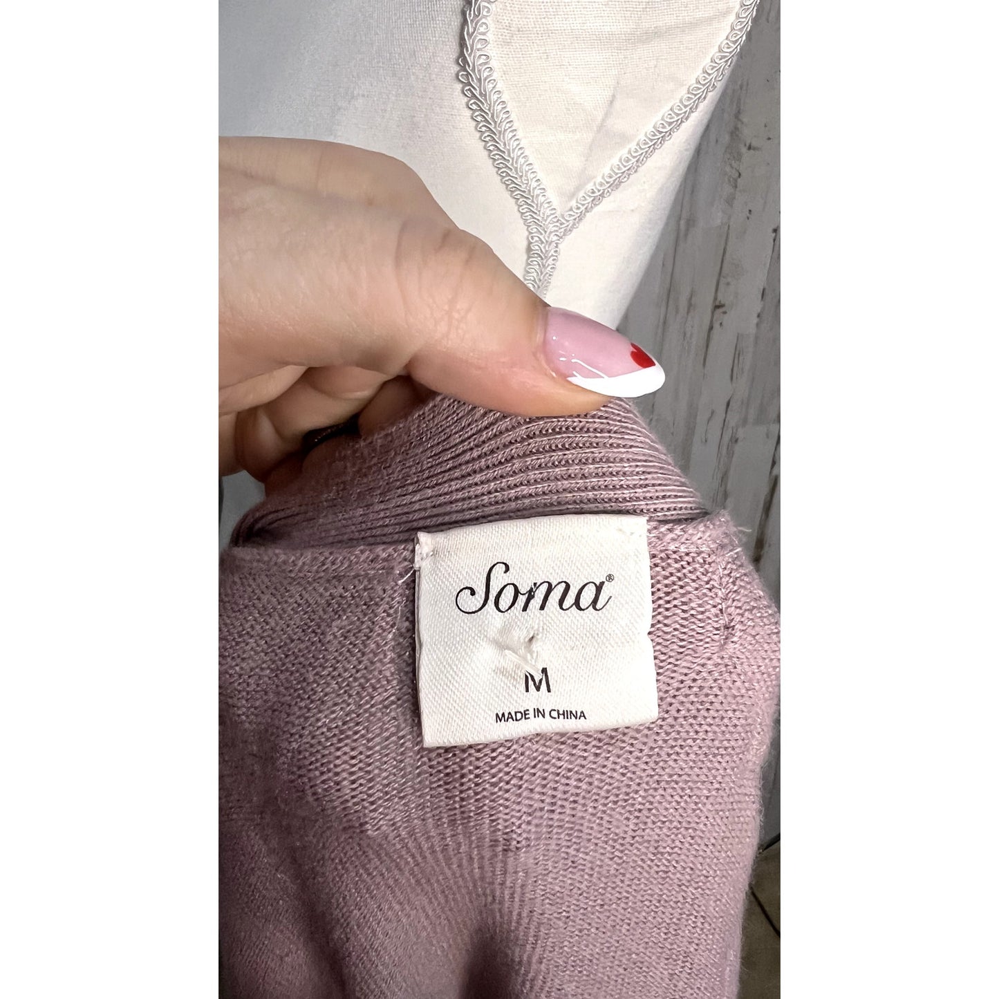 Soma Women's Long Knit Duster Cardigan Lace Trim Pink Size Medium