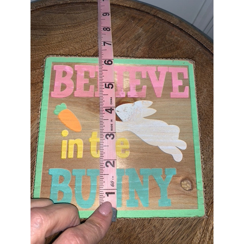 "Believe in the Bunny" Easter Wooden Block Sign Multicolor 6"