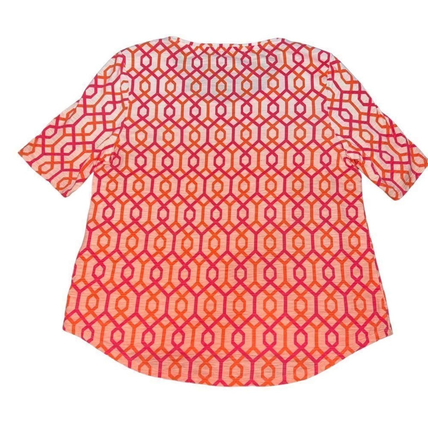 Chicos Ultimate Tee Womens Shirt 3 Coral Short Sleeve Knit Stretch Geometric XL