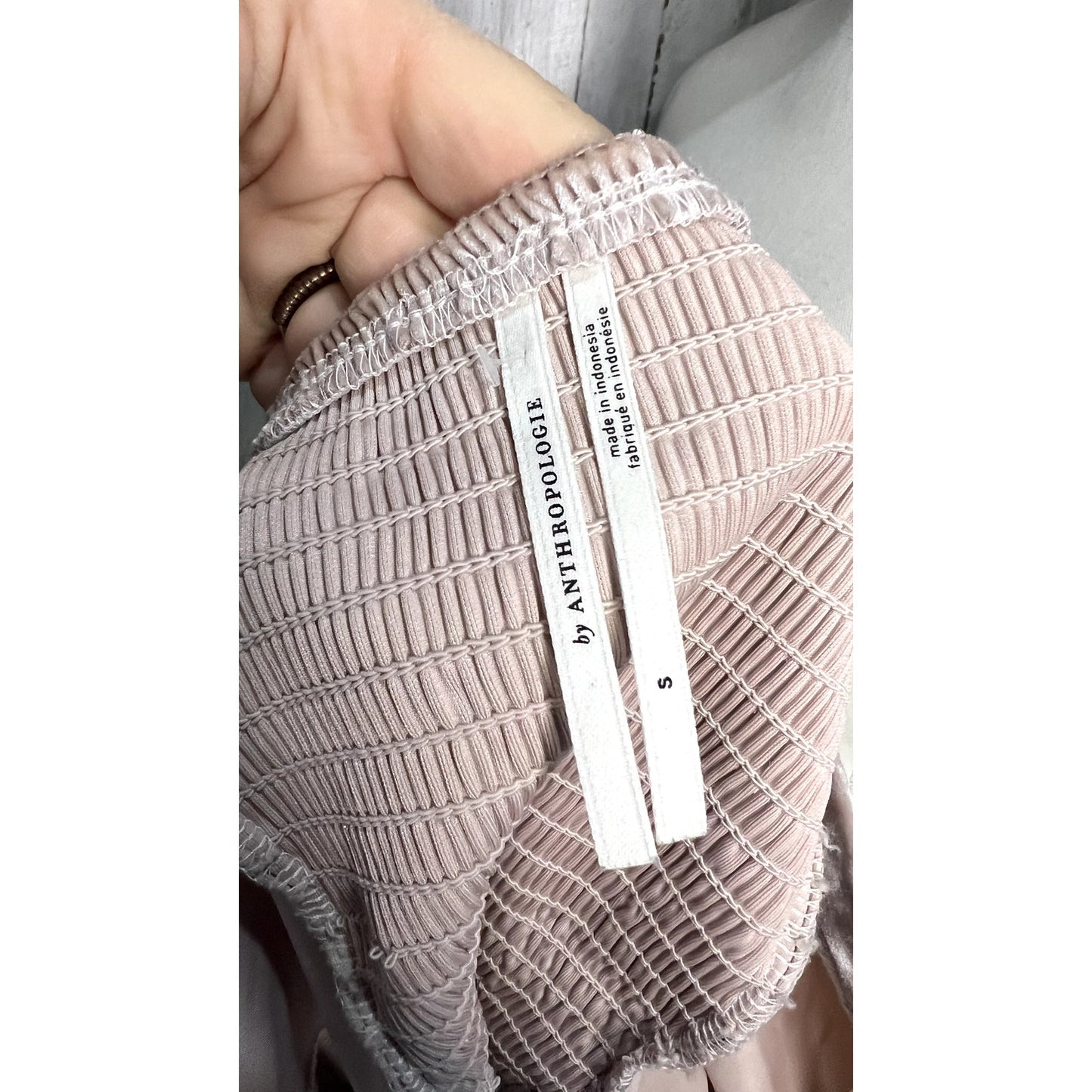 Anthropologie Women's Pink Velvet Square Neck Long Sleeve Blouse Small