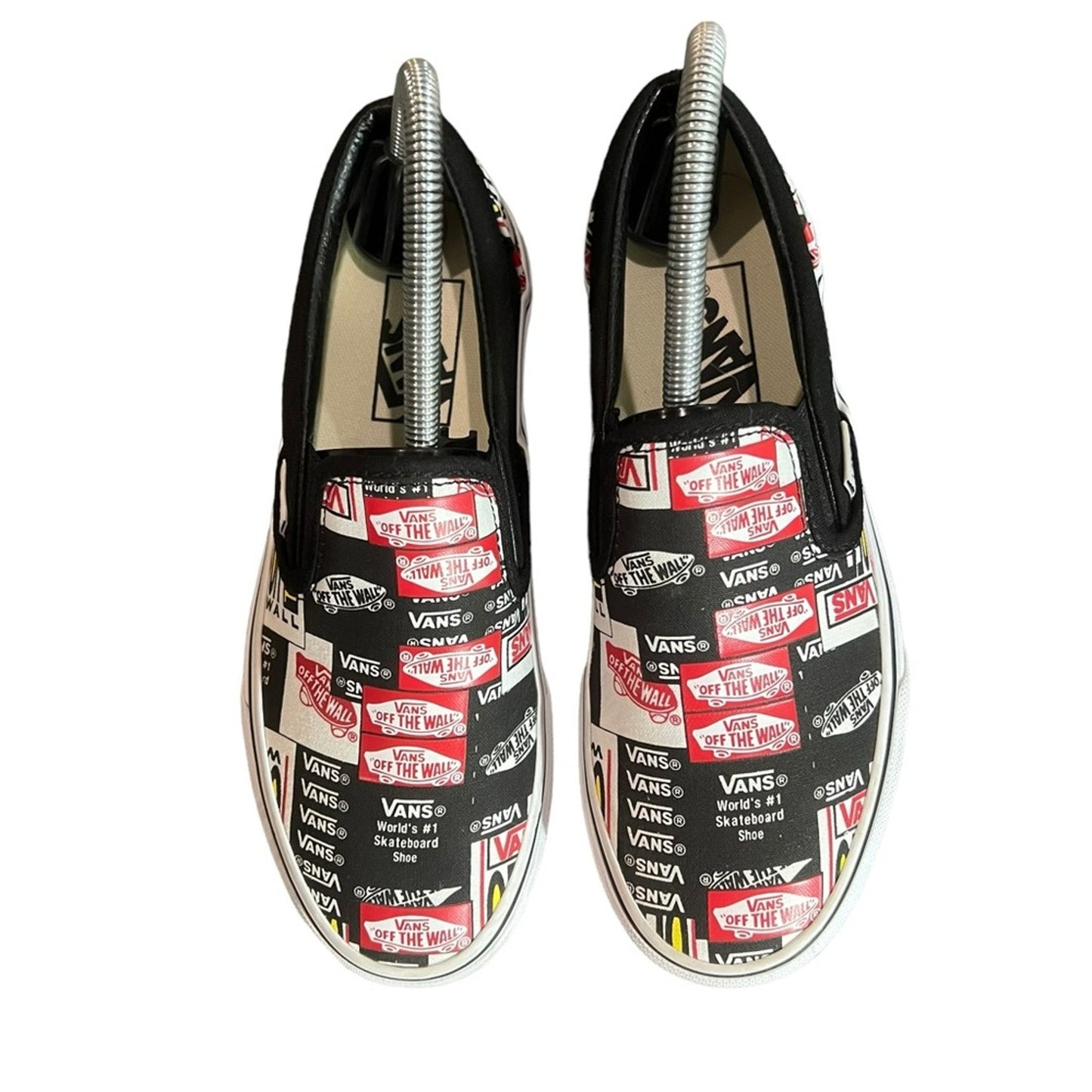 Vans Classic Slip-On Sneakers Black True White Logo Print Men's 5/ Women's 6.5