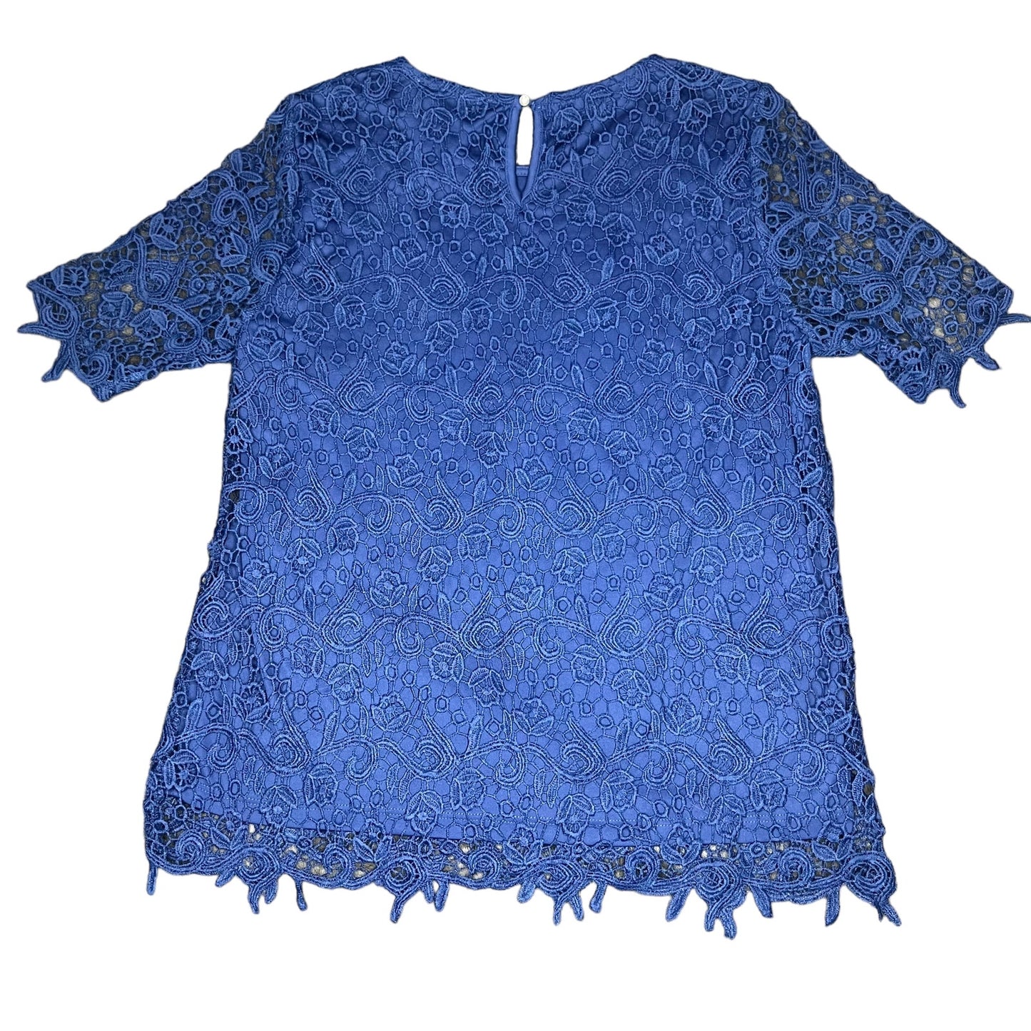 Philosophy Women's Small Cobalt Blue Crochet Lace Overlay Short Sleeve Blouse