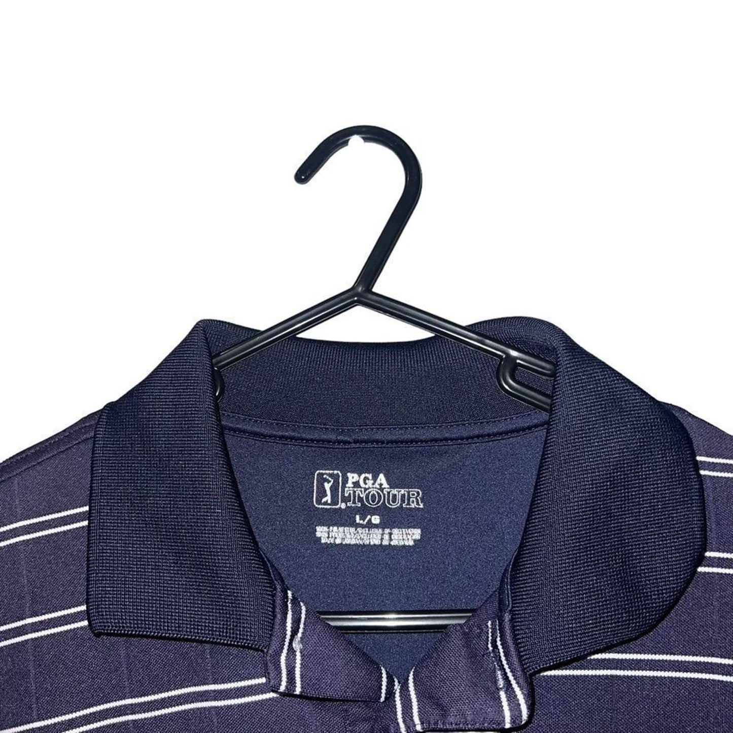 PGA TOUR Men’s Large Golf Polo Shirt Blue White Striped Short Sleeve