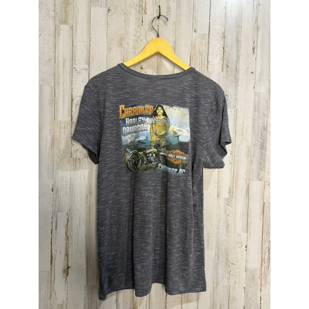 Harley-Davidson Women's XL Gray V-Neck T-Shirt Vintage Cherokee NC