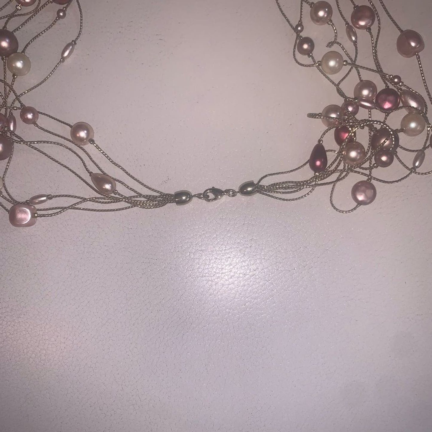 Multi-strand pink/gold/white long necklace
