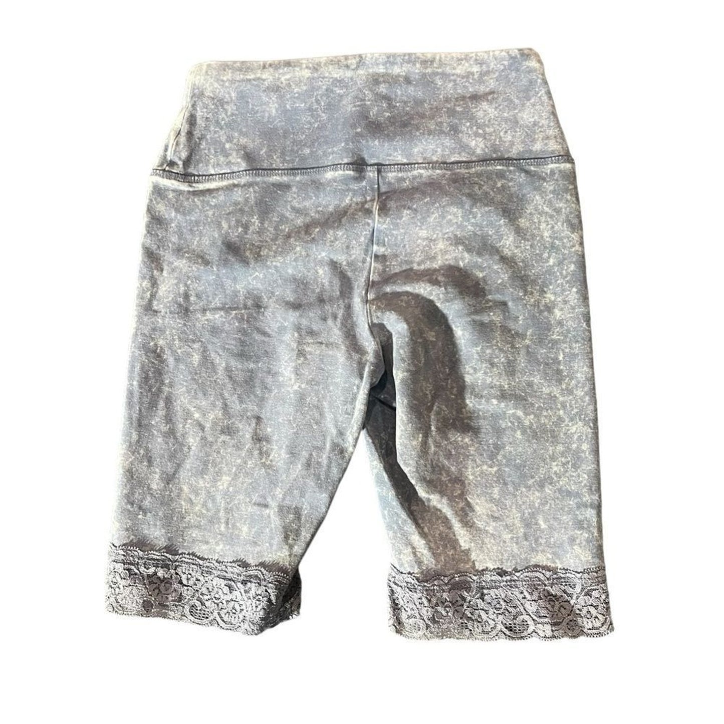 Colsie Biker Shorts Womens XS Gray Acid Wash High Rise Lace Hem Pull On