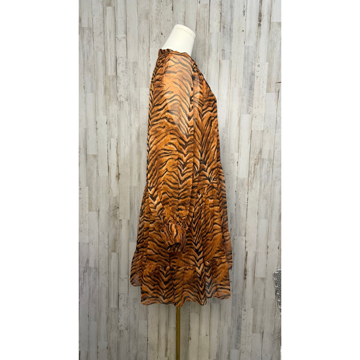 Misa Los Angeles Tiger Print Mini Dress Multicolor Long Sleeve Medium