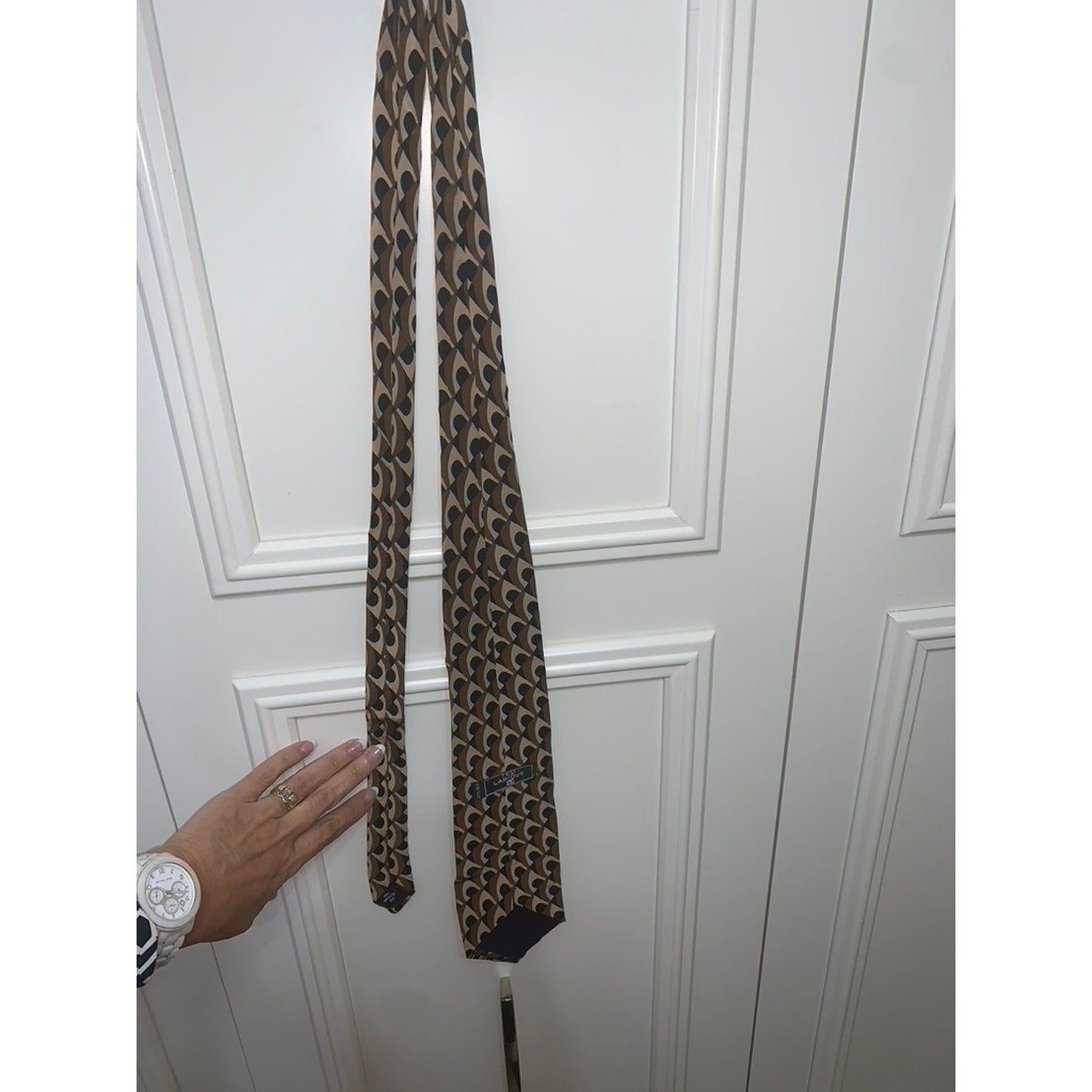 Ted Lapidus Men's Silk Geometric Tie Brown Classic Formal Business
