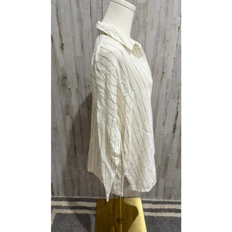 Eileen Fisher Tunic Shirt Womens Petite S/M Ivory Striped Button Front