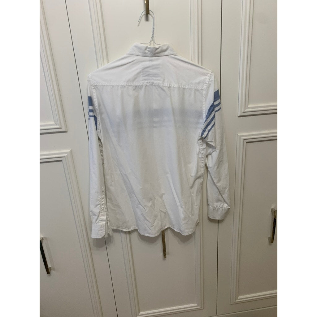 Native Code Men's White Button-Up Shirt Blue Stripes Long Sleeve Casual Medium