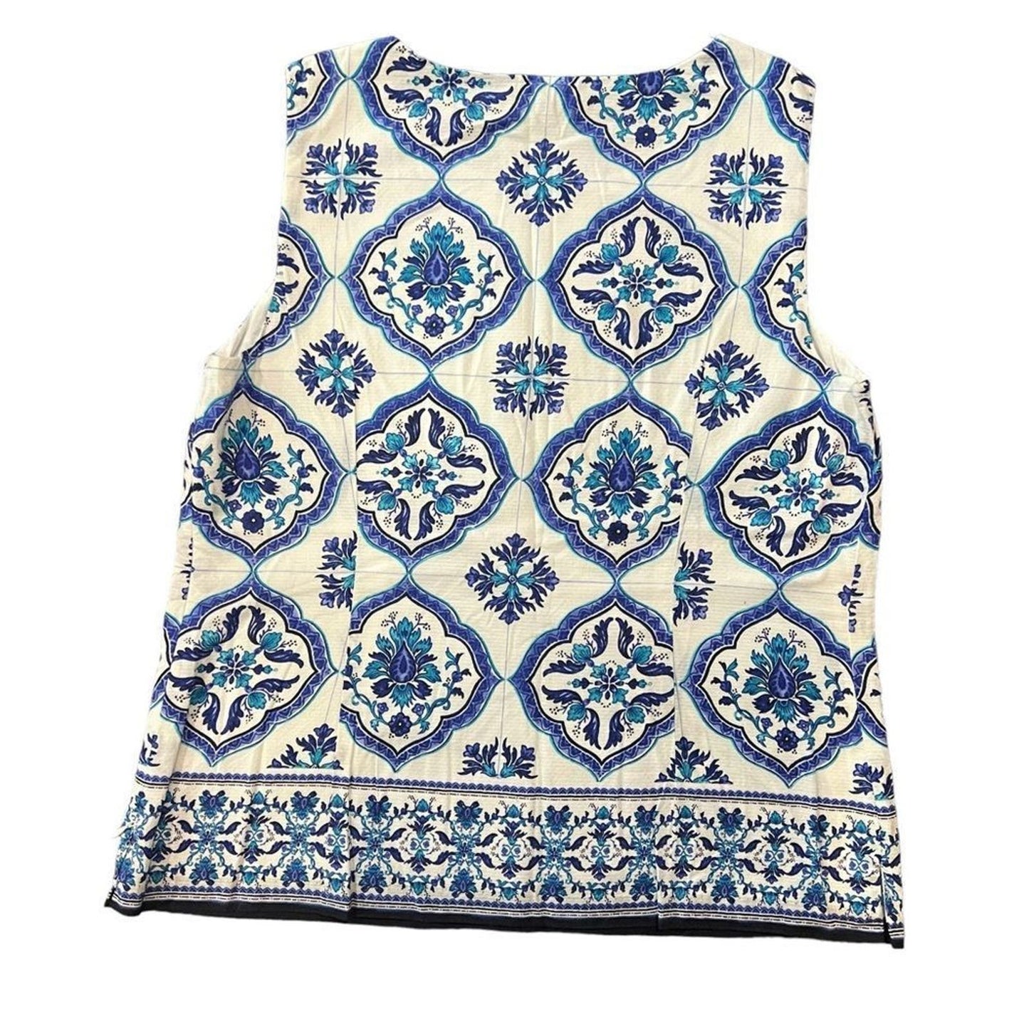 Talbots Floral Medallion Print Button Sleeveless Top Size 8P