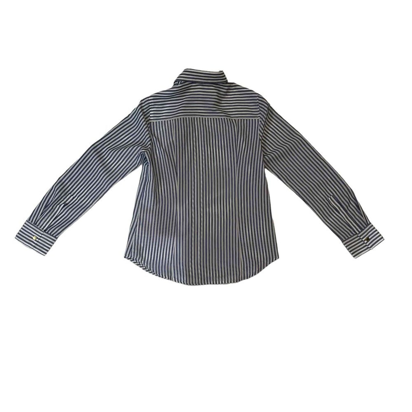 Michael Kors Blouse Womens XS Blue & White Striped Zip Front Long Sleeve