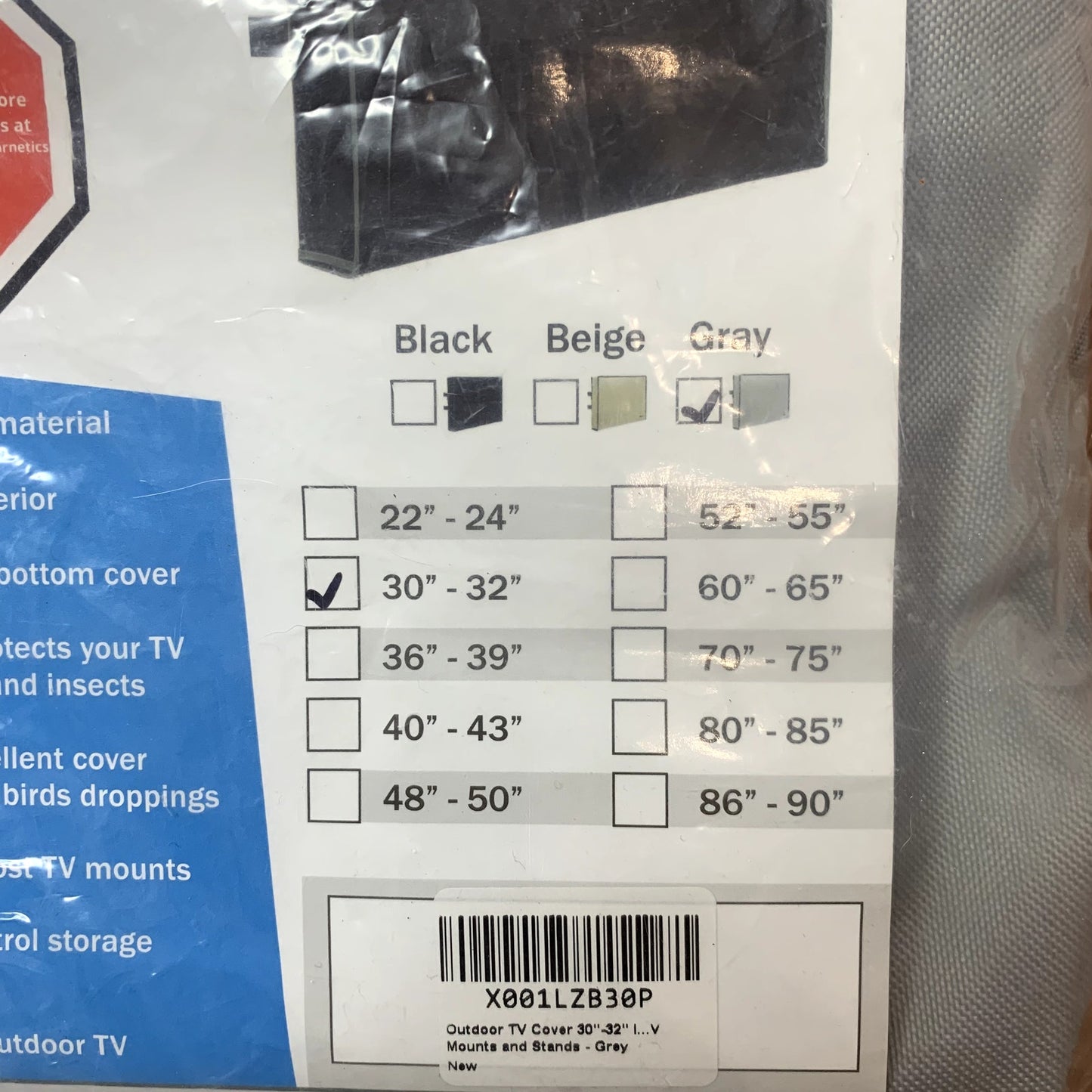 Garnetics Outdoor TV Cover Gray 30-32 Weatherproof Universal