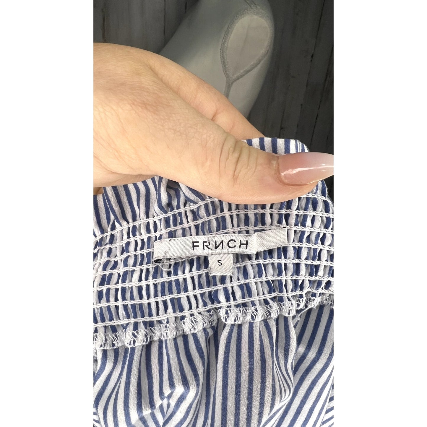 FRNCH Women's Blue/White Striped Off-the-Shoulder Blouse Size Small
