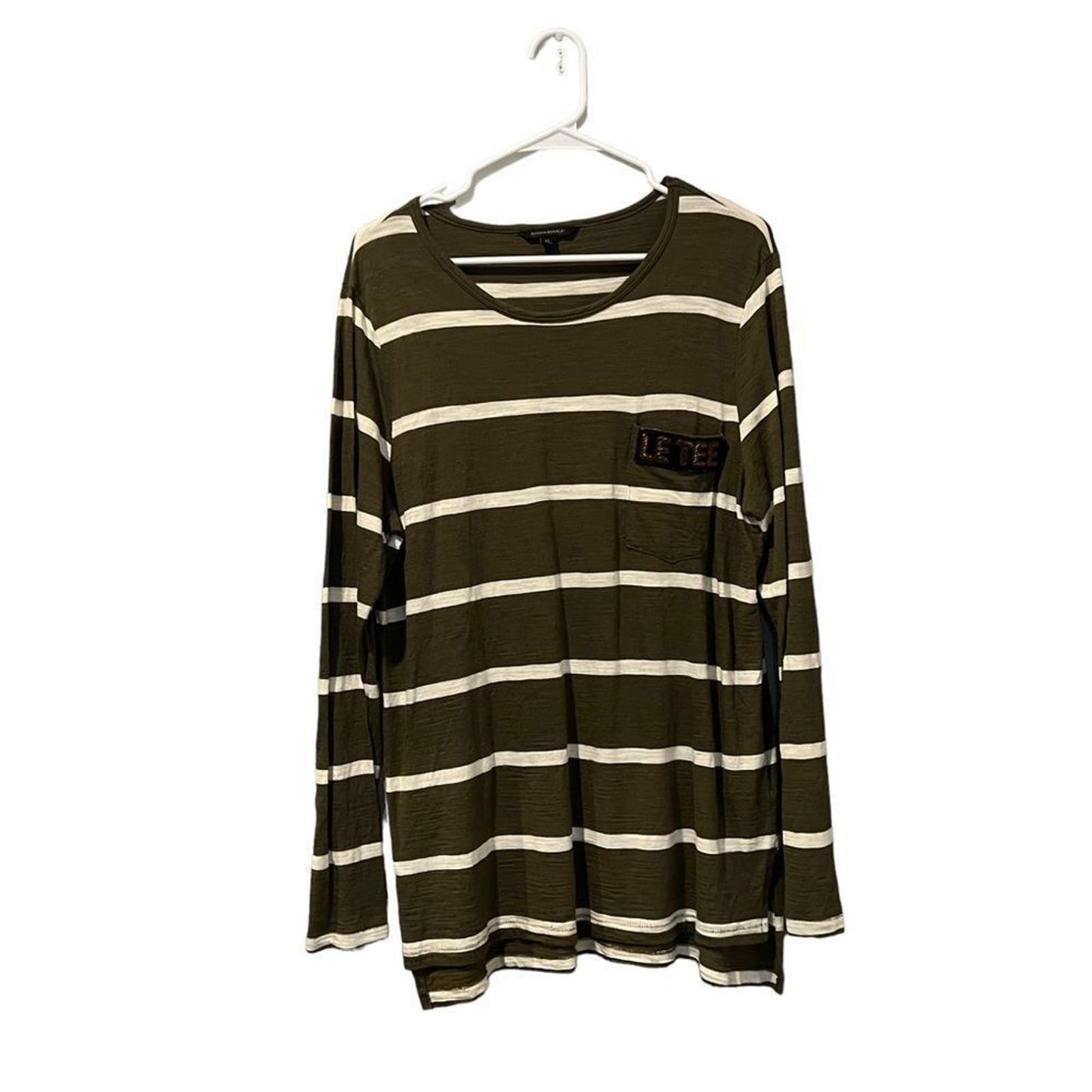 Womens Banana Republic Fitted Hi-Low Tee Long Sleeve Split Hem Logo