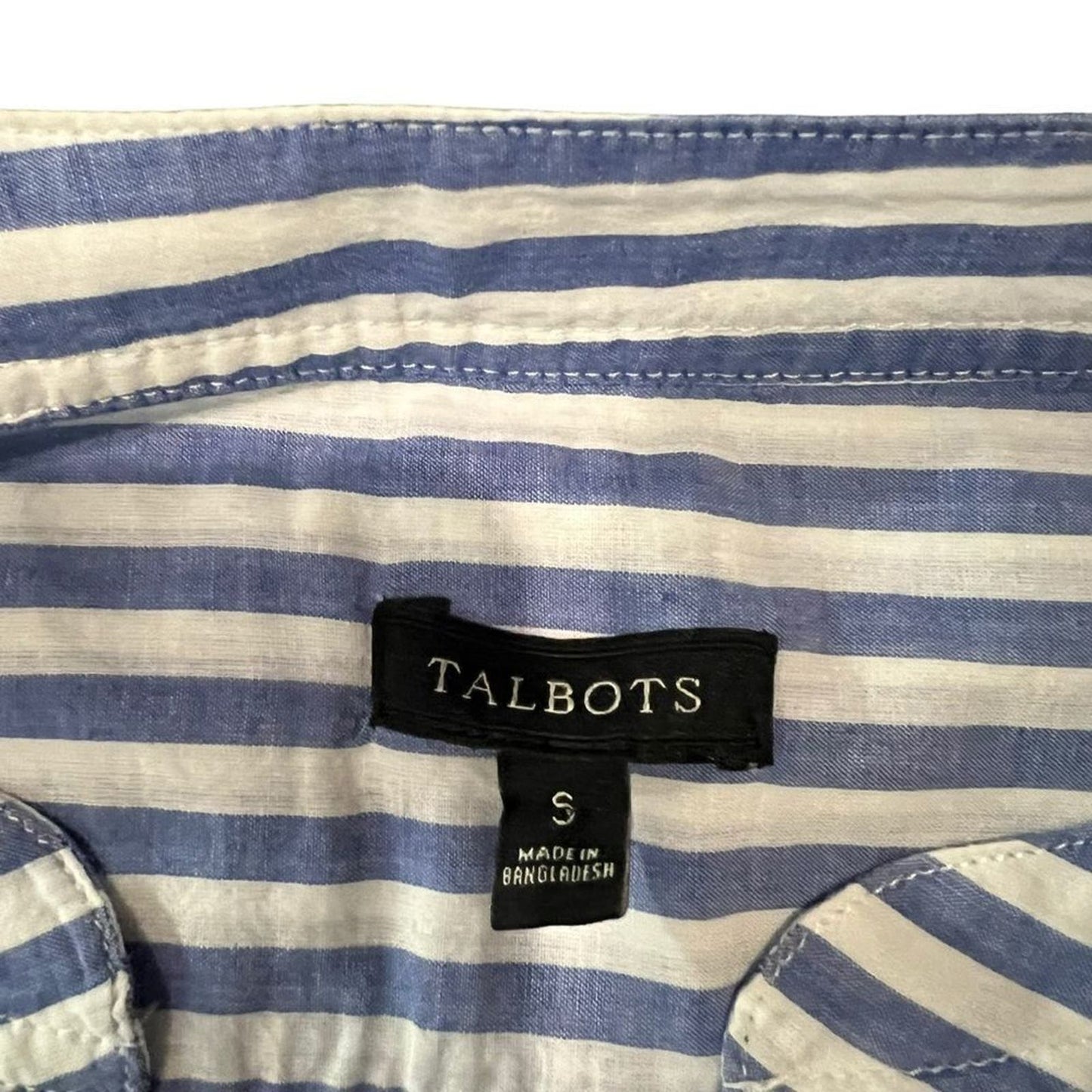 Talbots Blue & White Front Tie Striped Tunic Blouse Top Top Size Small