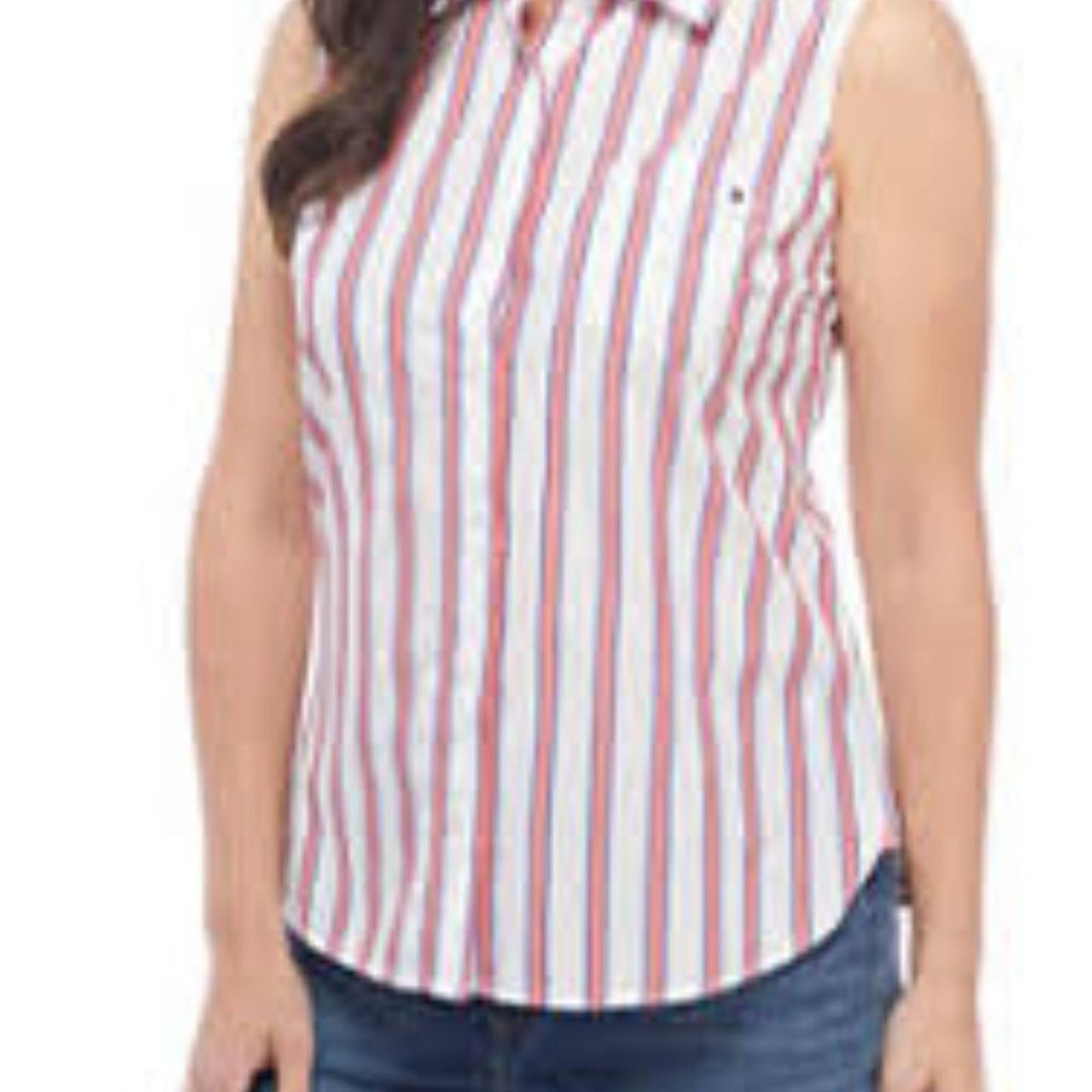 Tommy Hilfiger Shirt Womens XS Sleeveless Button Front Collared Striped