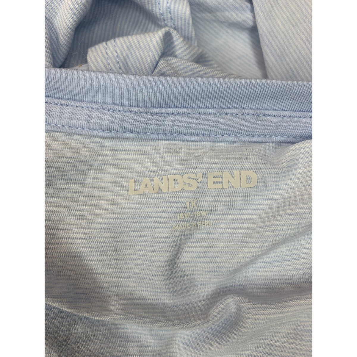 Land’s End Womens Plus 1XL Light Blue Striped Long Sleeve Scoop Neck Tee