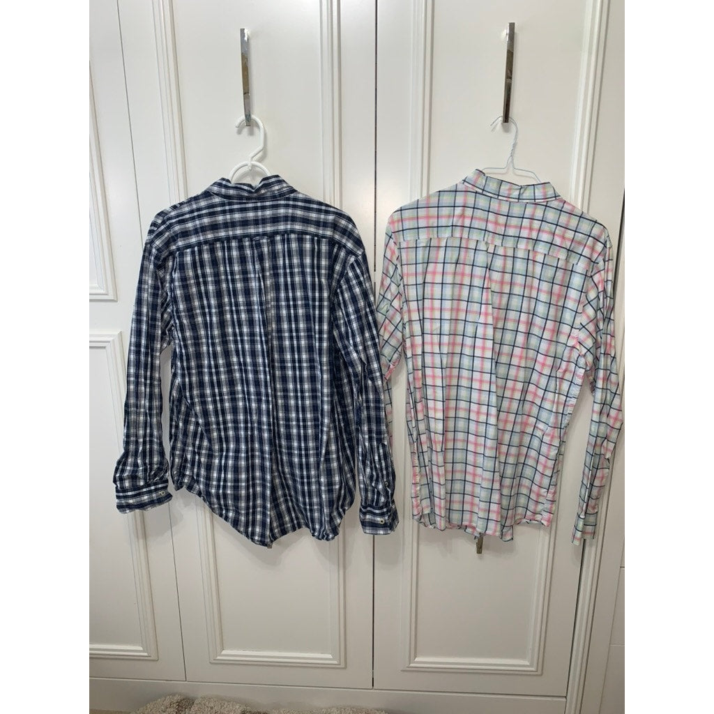 Set of 2 Men's Large Plaid Long Sleeve Button-Up Shirt Multicolor