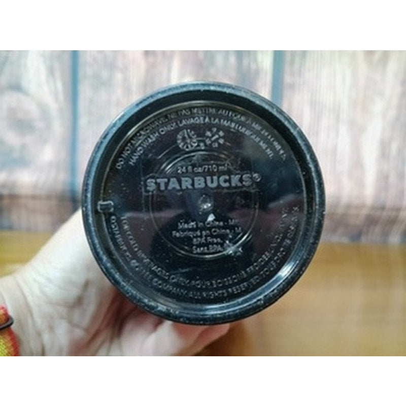 Starbucks Black Sequin Cold Cup Tumbler w/ Lid & Straw 24 oz