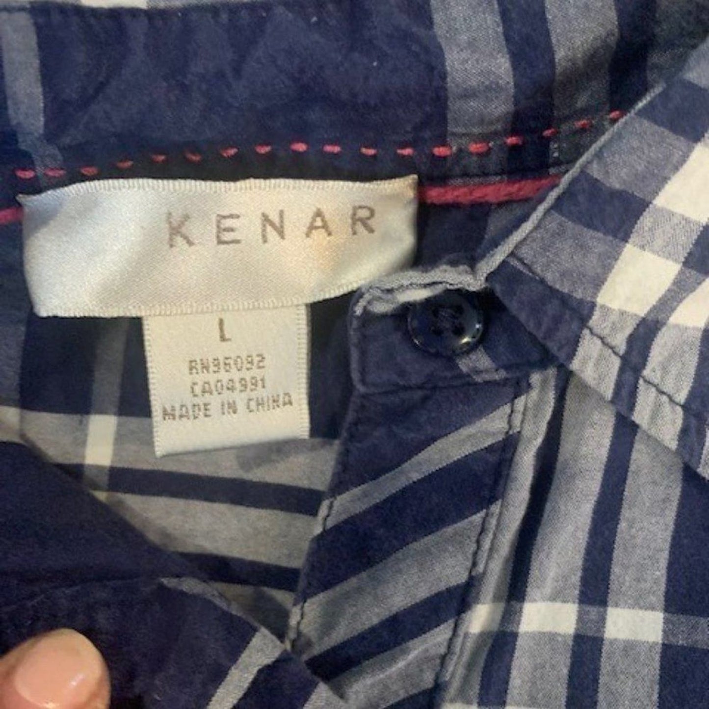 Kenar blue plaid button down shirt L EUC