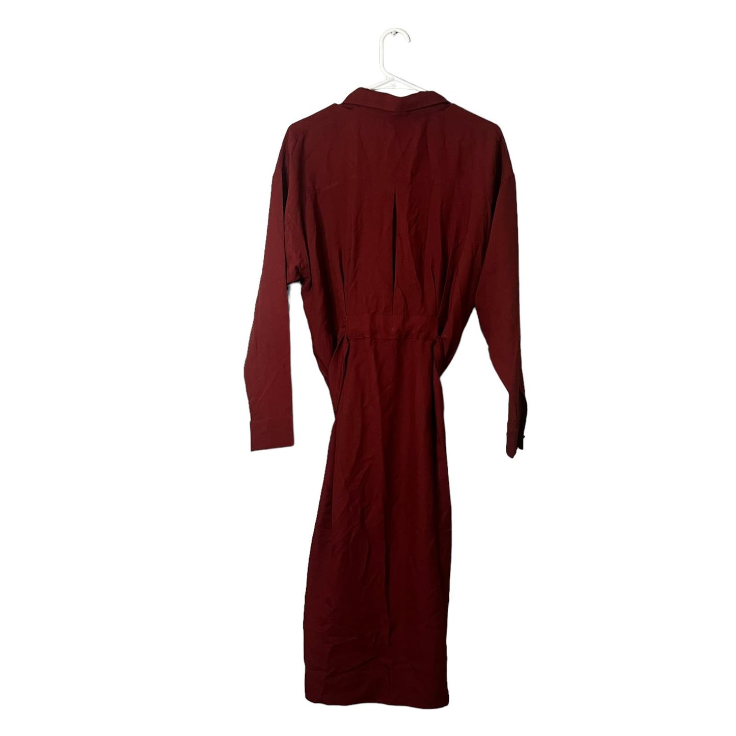 ASOS Women's 12 Red Midi Long Sleeve Button Front Tie Waist Shirt Dress w/ Slit