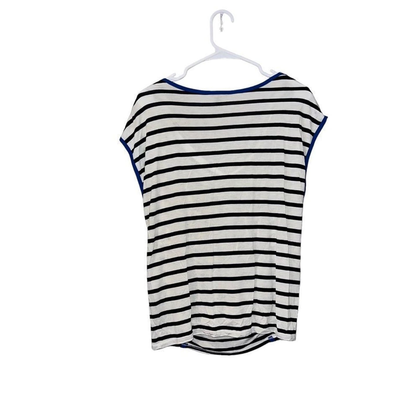 Express Black White Blue Striped Draped Neck Dolman Sleeve Blouse Shirt Top Med
