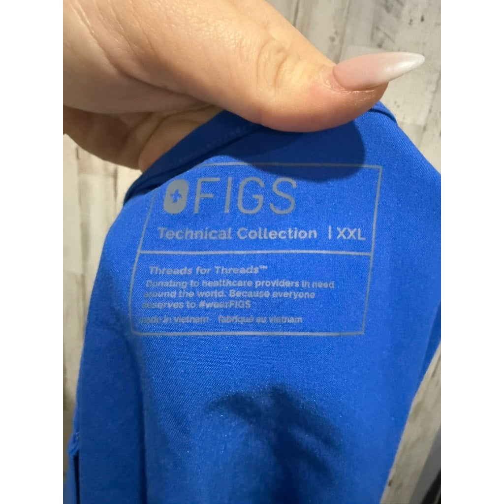 Figs Men's V-Neck Scrub Top Blue Short Sleeve Size XXL Workwear