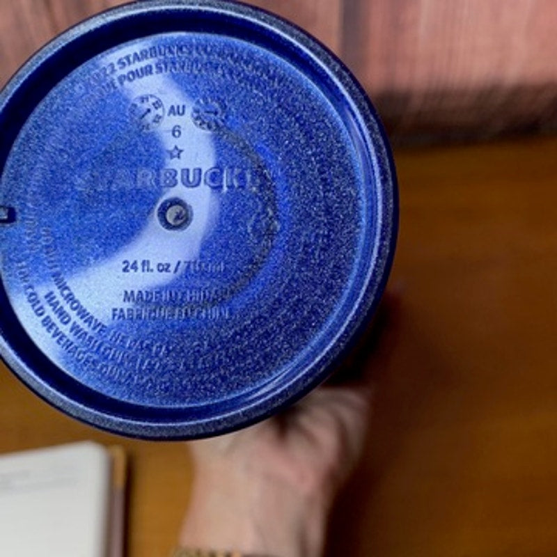 Starbucks Cup24oz Cobalt Blue Purple Glitter w Lid Straw