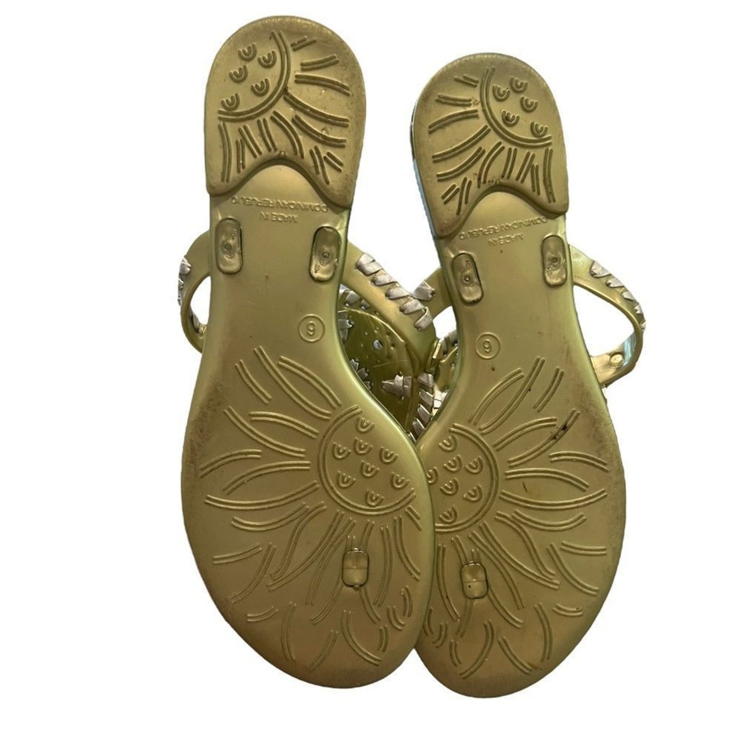 Jack Rogers Georgica Jelly Thong Sandals Womens Gold Medallion Size 6