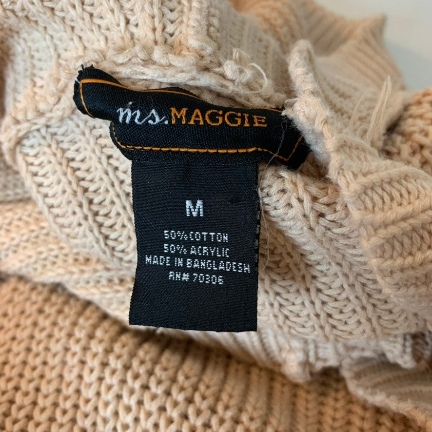 Ms. Maggie Cardigan Sweater Womens M Pink Hooded Cable Knit