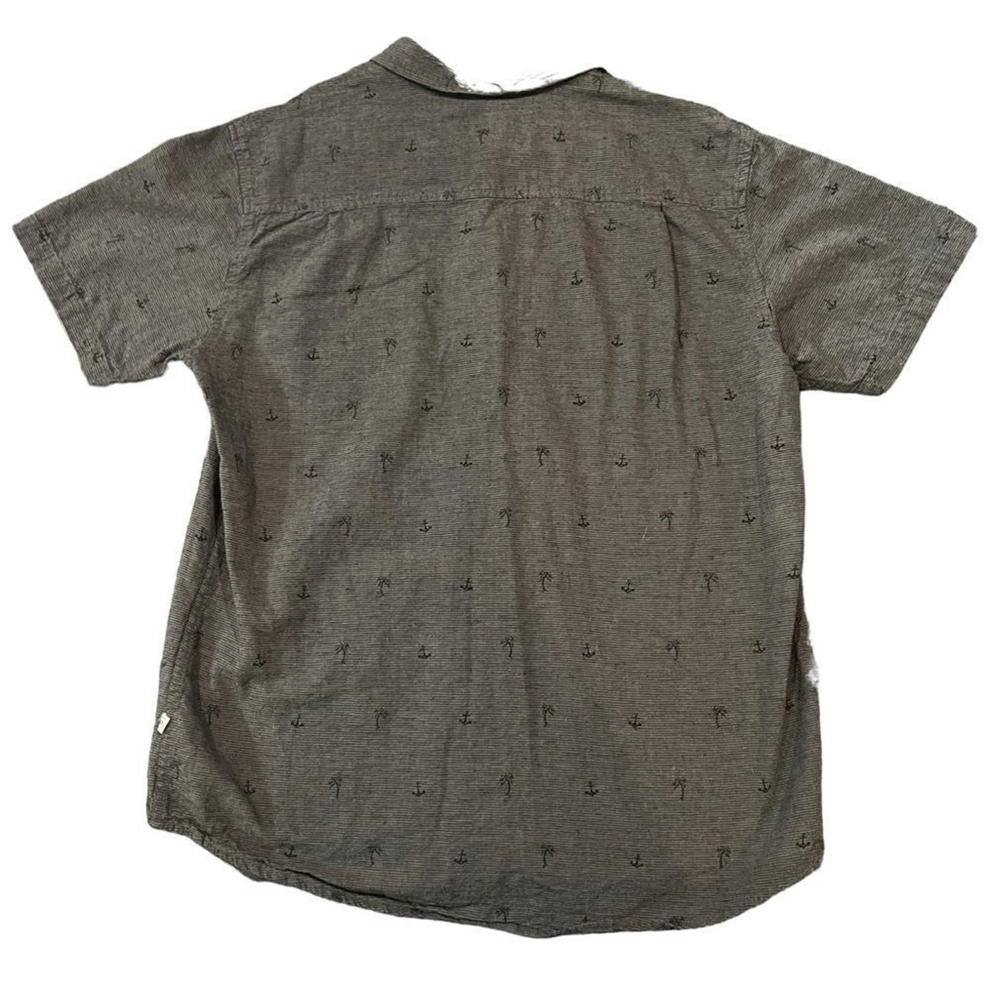 Hang Ten Button-Up Shirt Men's XL Gray Short Sleeve Palm Tree Print Pocket