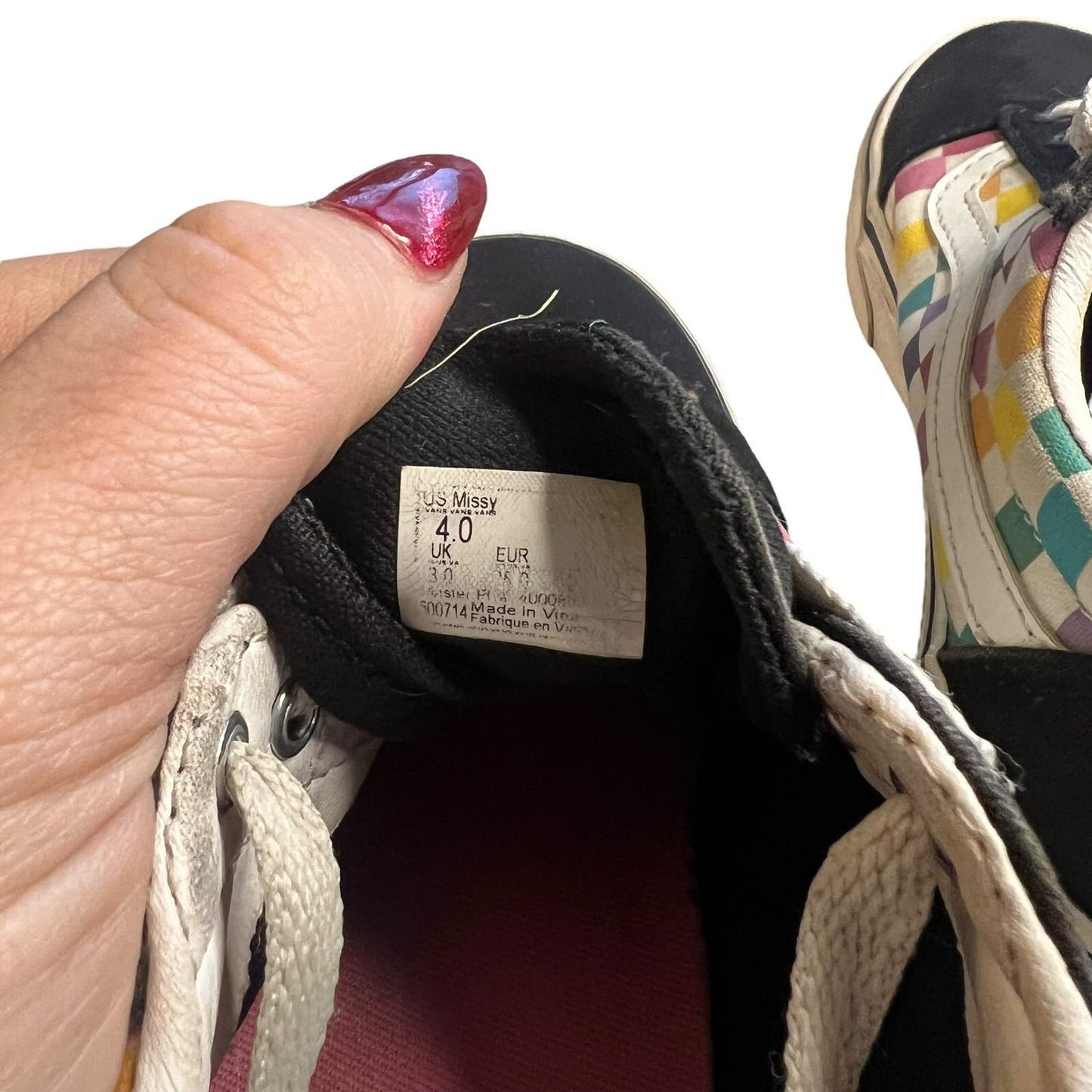 Vans Old Skool Rainbow Checkerboard Girl’s Missy 4 Sneakers Canvas Suede Low Top