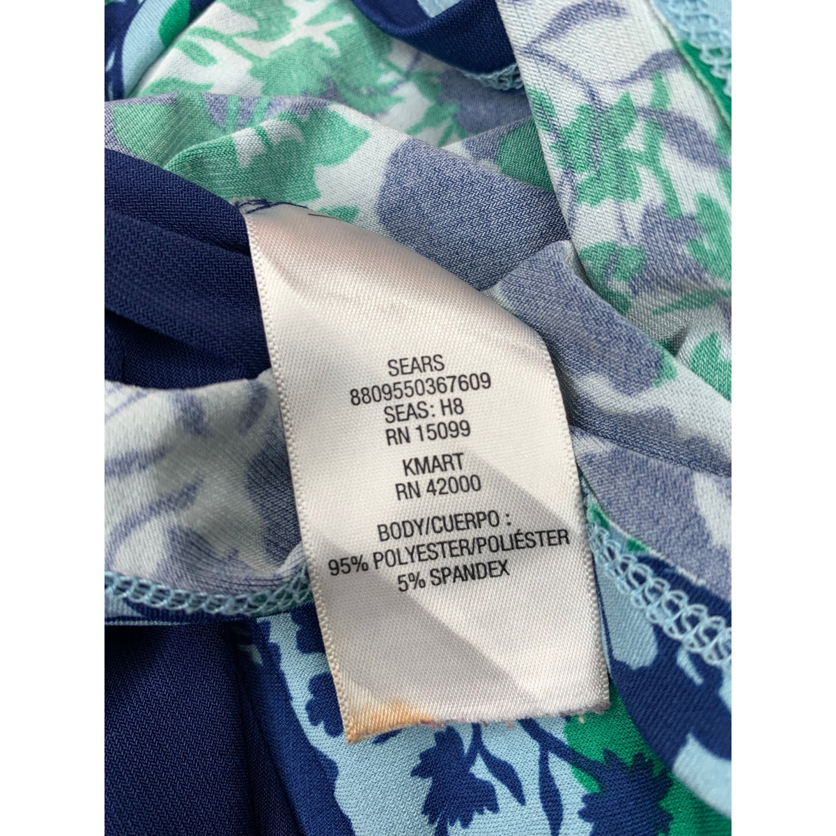 Jaclyn Smith Floral Surplice Wrap Blouse Womens Medium Blue Green V-Neck Belted