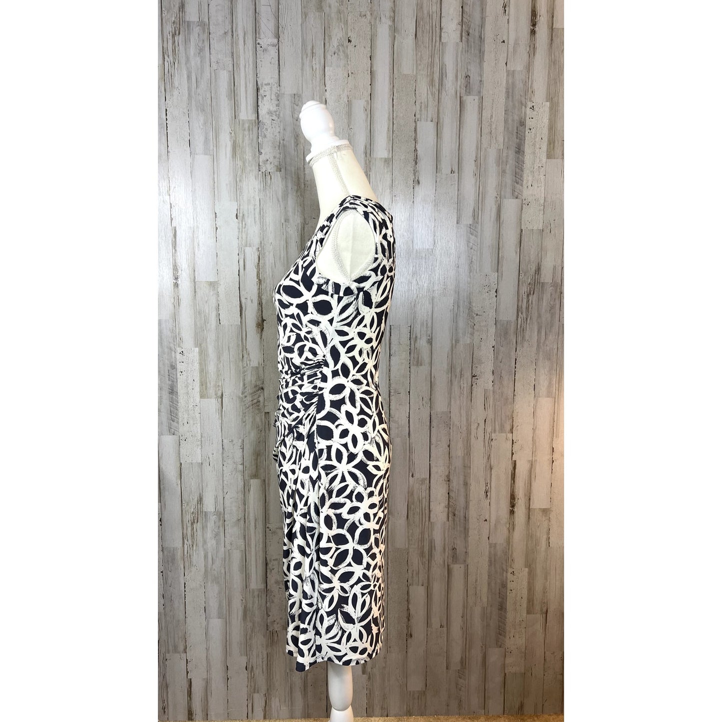 Lauren Ralph Lauren Women's Size 2 Gray/White Leaf Print Sheath Dress