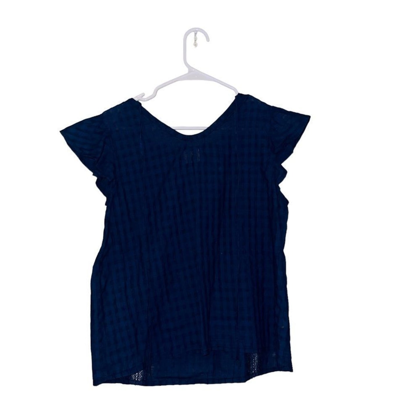 NWT Gap 1969 Blouse Womens XS Blue Chambray Flutter Sleeve Lace Trim Top