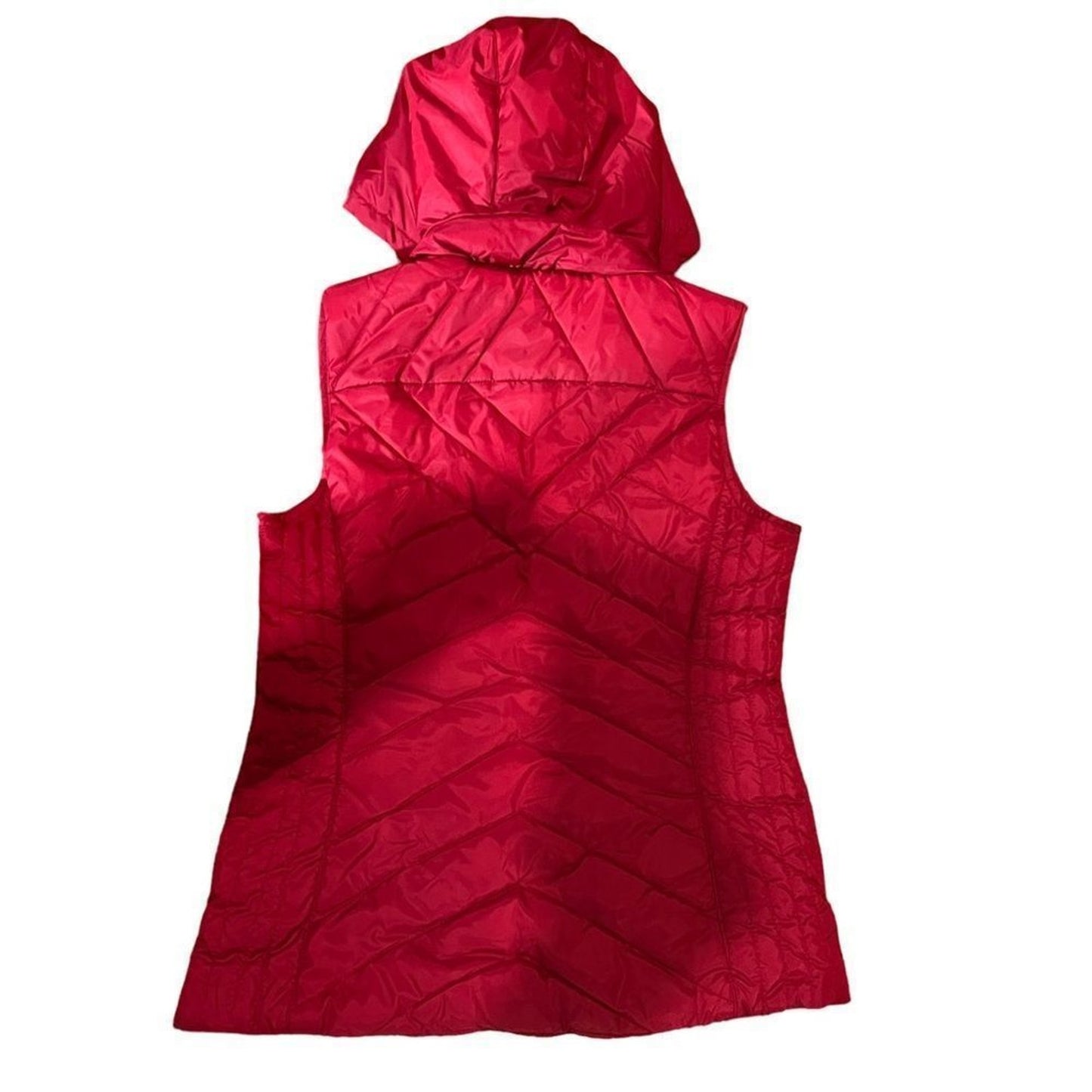 Pink Envelope Women's Hooded Quilted Puffer Vest Red Full Zip Pockets Medium